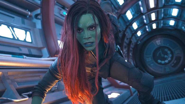 Gamora in lunging in "Guardians of the Galaxy 3."