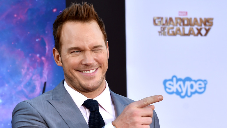 Chris Pratt pointing and winking