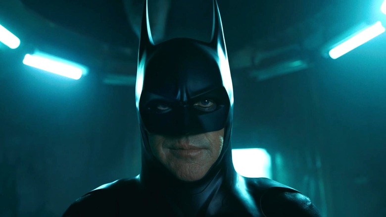 Michael Keaton's Batman staring ahead in The Flash