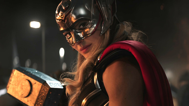 Natalie Portman's Jane Foster holding Mjolnir in Thor: Love and Thunder