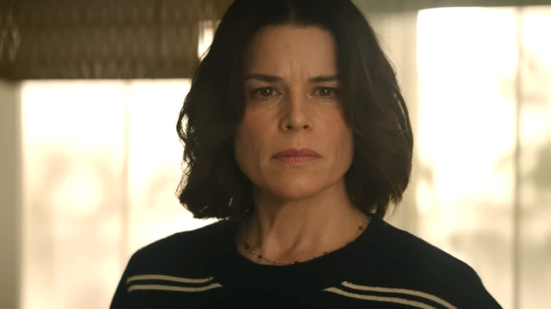 Neve Campbell's Sidney Prescott looking concerned in Scream 7