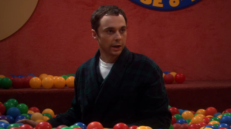 Sheldon saying Bazinga while sitting in a ball pit on "The Big Bang Theory"