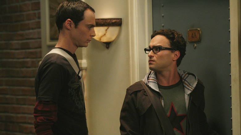 Sheldon and Leonard stare at each other in "The Big Bang Theory"
