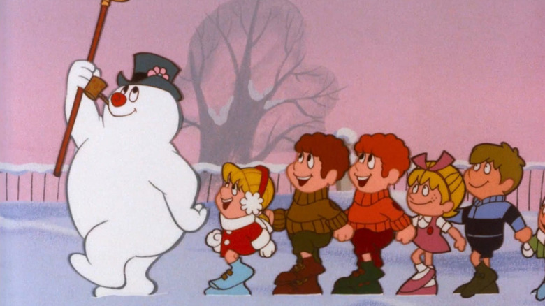 Frosty leading a group of children in Frosty the Snowman