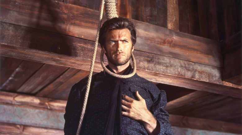 The Man with No Name with a noose around his neck in "The Good, the Bad, and the Ugly" (1966)