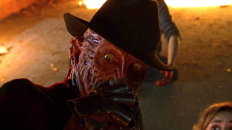 Robert Englund's Freddy Krueger looking scared in Freddy vs. Jason