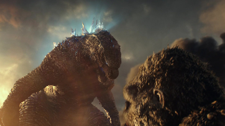 Godzilla growling at Kong in Godzilla vs. Kong