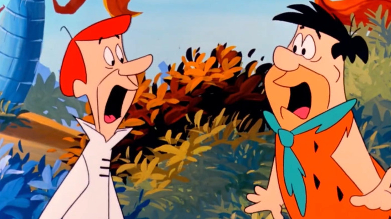 George O'Hanlon's George Jetson Henry Corden's Fred Flintstone screaming at each other in The Jetsons Meet the Flintstones