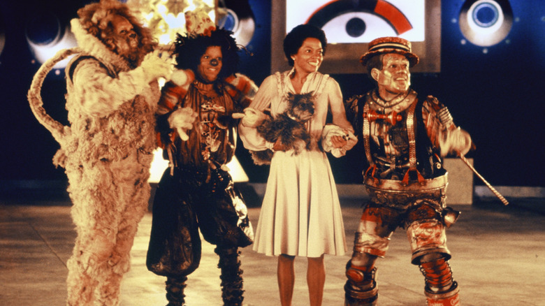 Dorothy, The Cowardly Lion, The Scarecrow, and The Tin Man walk through Oz in 'The Wiz' (1978)