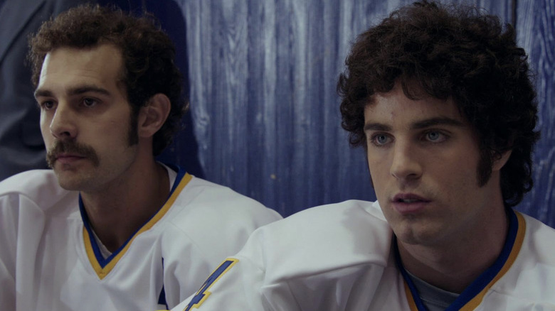 Mr. Hockey movie Mark and Gordie Howe in uniform at press conference