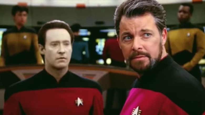 Data and Riker on the Enterprise Bridge in "Star Trek: The Next Generation"