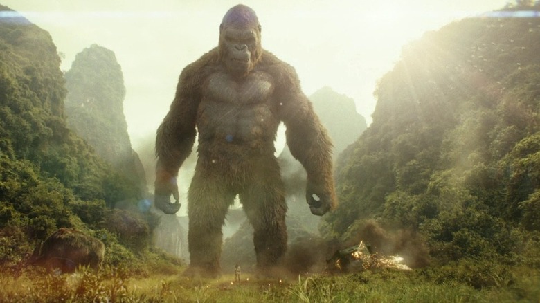Kong towering over a human observer in "Kong: Skull Island" (2017)