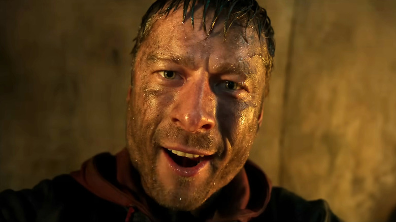 Glen Powell's Ben Richards speaking to the camera in The Running Man