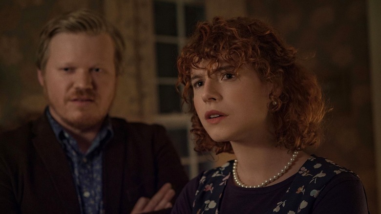 Jake and the Young Woman looking confused at the dinner table in I'm Thinking of Ending Things