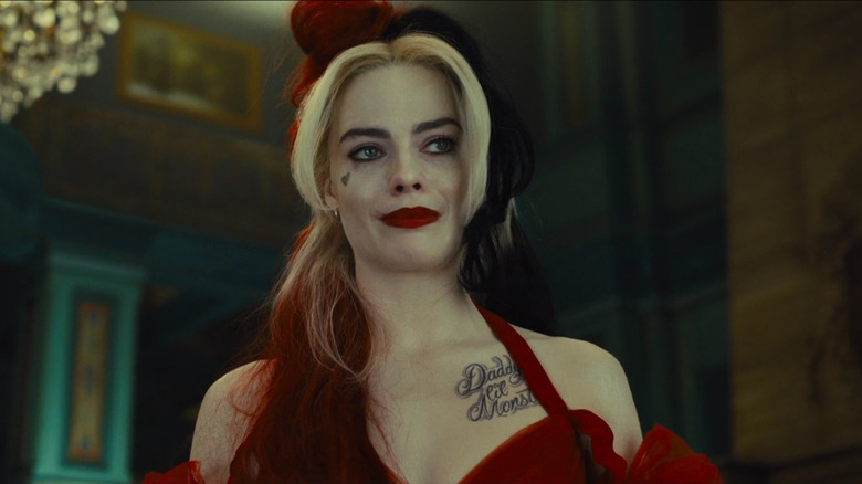 Harley Quinn wearing a red dress in "The Suicide Squad"