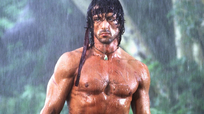 Rambo standing in the rain in "Rambo: First Blood Part II."