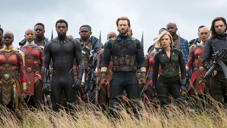 T'Challa Steve Natasha and Bucky leading Wakandans into battle in Avengers: Infinity War