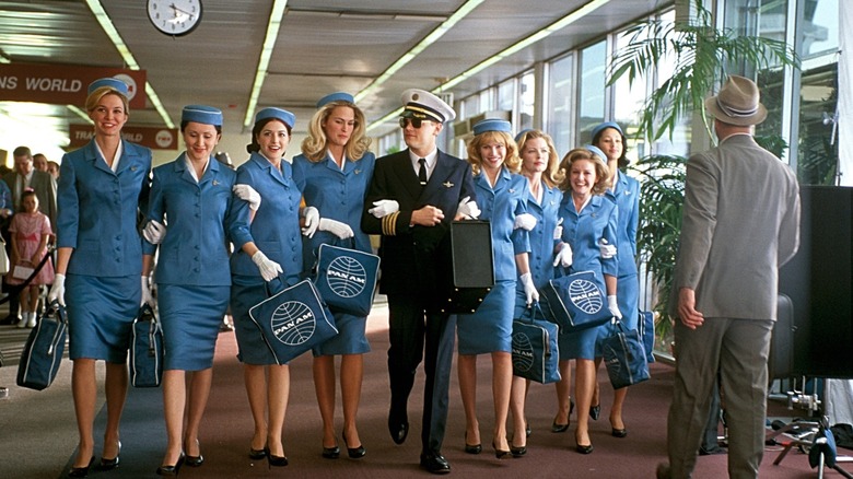 Drank walking arm in arm with a group of Pan Am stewardesses in an airport in Catch Me If You Can