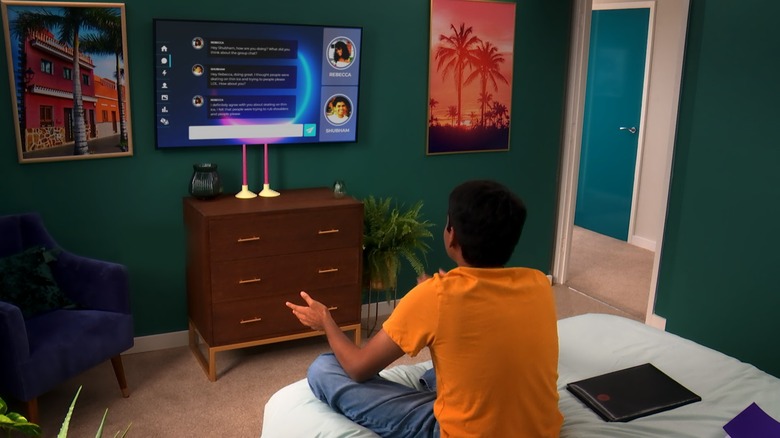 Shubham talking to his television on "The Circle"