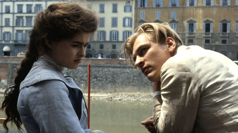 Lucy and George talking while overlooking Florence in "A Room with a View"