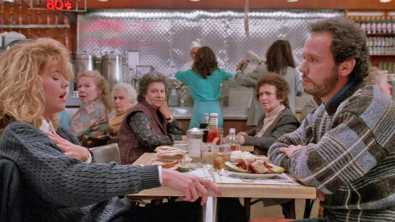 Sally imitating an orgasm at lunch with Harry in "When Harry Met Sally..."