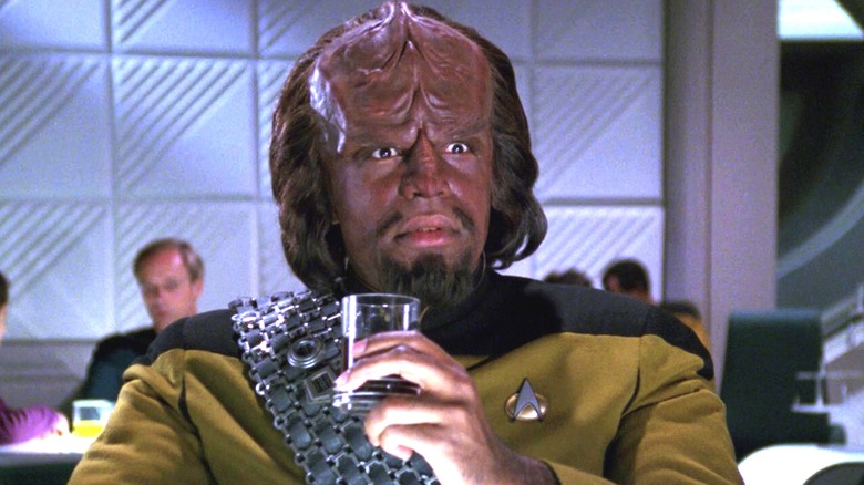 Worf drinking prune juice in "Star Trek: The Next Generation"