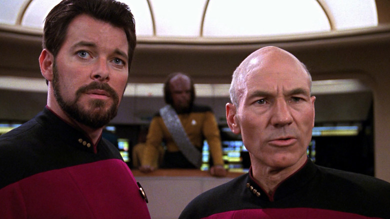 William T. Riker and Jean-Luc Picard frowning in "Star Trek: The Next Generation."