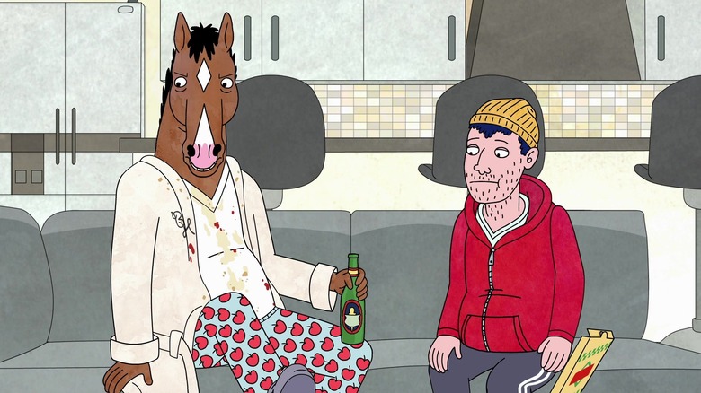 BoJack Horseman sits with his roommate Todd Chavez in "BoJack Horseman" (2014-2020)