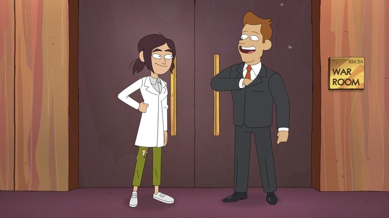 Reagan Ridley outside the War Room door at Cognito on "Inside Job" (2021-2022)