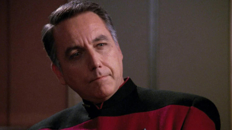 Captain Maxwell leans in his seat in "Star Trek: The Next Generation" (1987-1994)