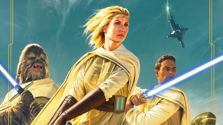 Cover art for Star Wars: Light of the Jedi (2021) featuring three Jedi knights in golden robes