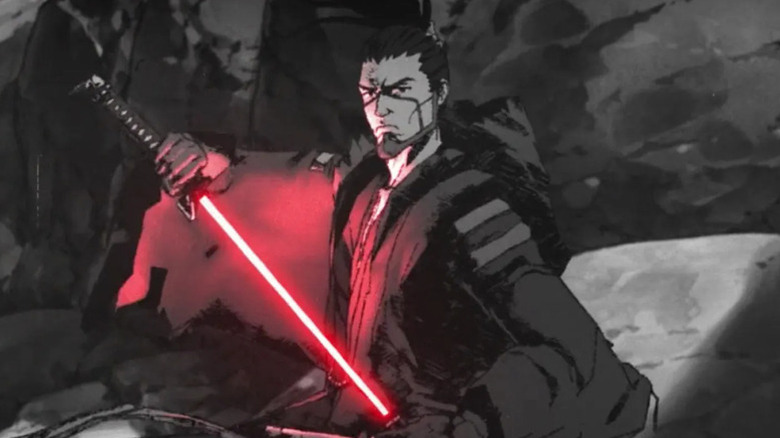 The Ronin sheathing his red lightsaber in Star Wars: Visions (2021)