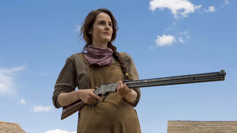Alice Fletcher stands with a shotgun on Godless (2017)