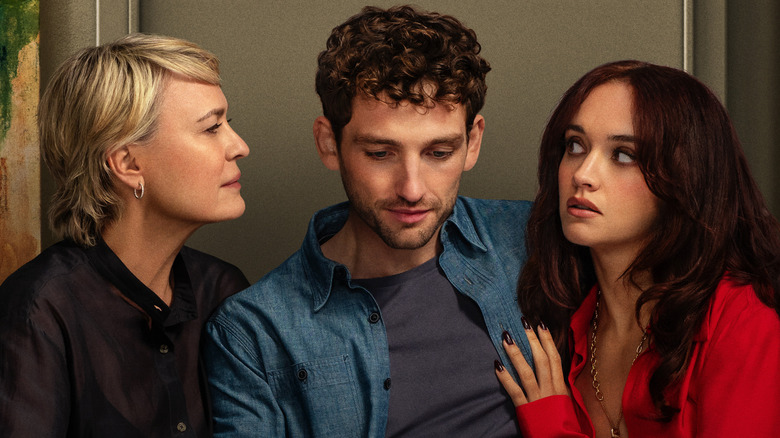 Cherry and Daniel sitting next to his mother in The Girlfriend (2025)