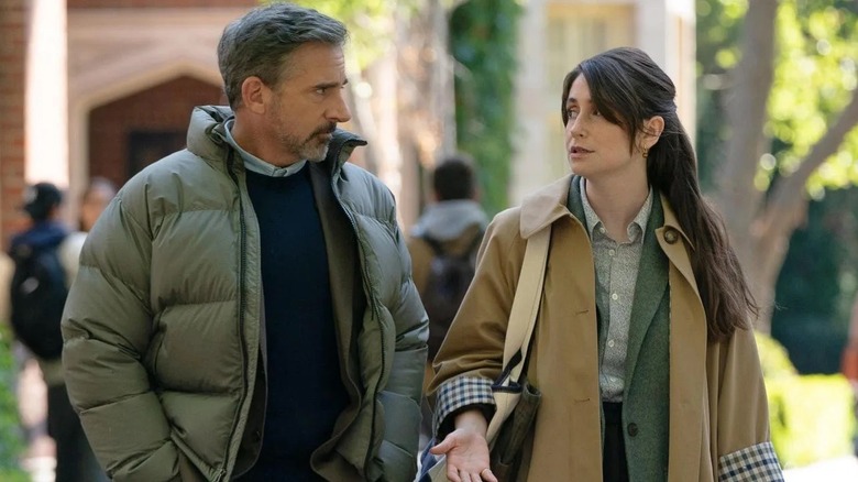 Greg and his daughter Katie walking together in the college's quad in "Rooster"