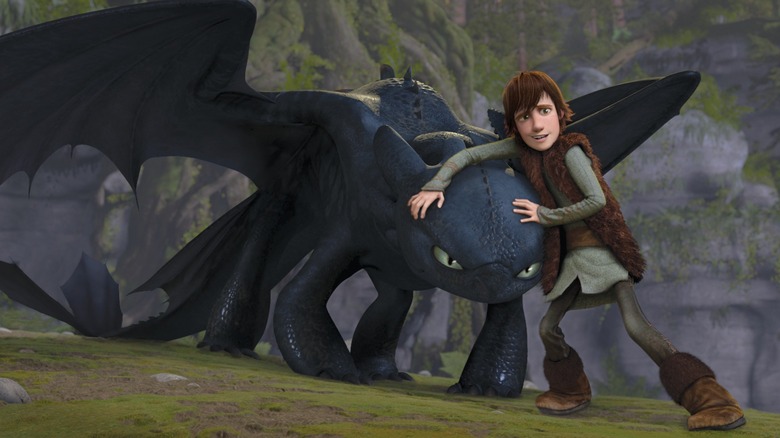Hiccup and Toothless together in "How to Train Your Dragon"