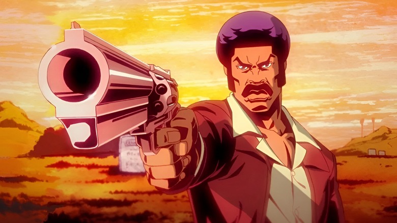 Black Dynamite pointing gun in Black Dynamite