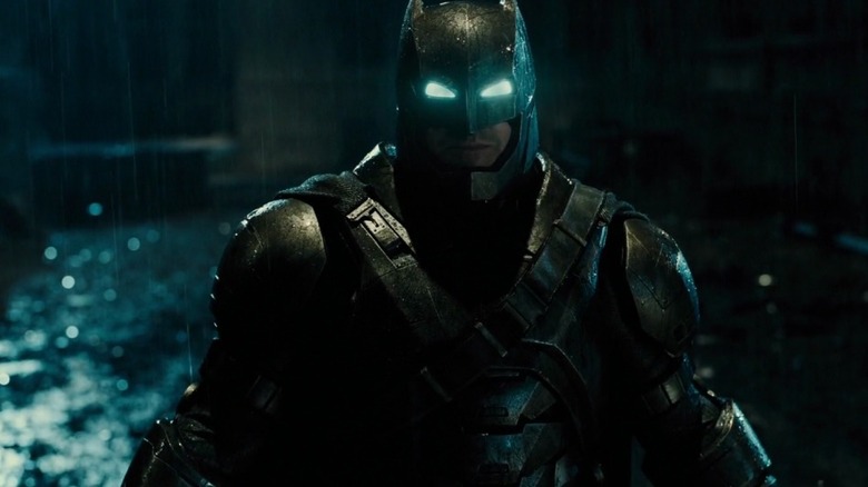 Batman preparing to fight Superman in Batman v Superman: Dawn of Justice (2016)