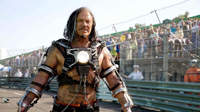 Whiplash smiling on race track in Iron Man 2 (2010)