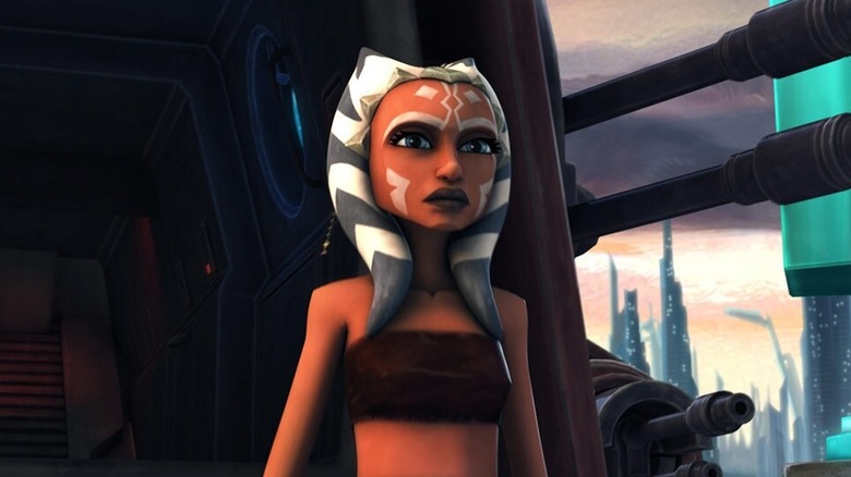 Ahsoka landing on Christophsis in a tube top in the Clone Wars movie
