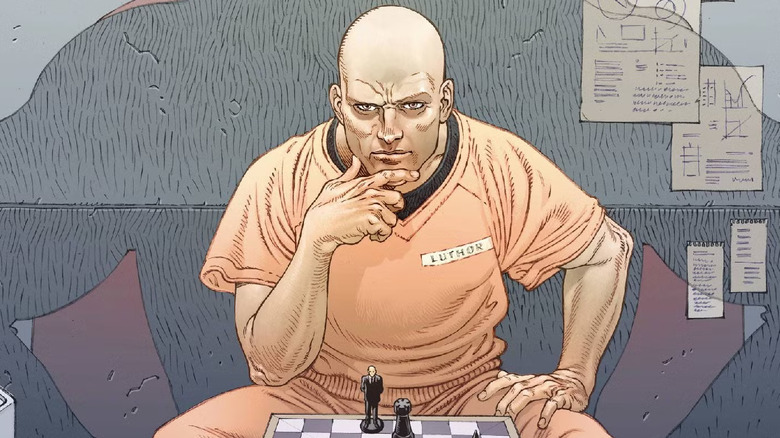 Lex Luthor playing chess with himself in his prison cell