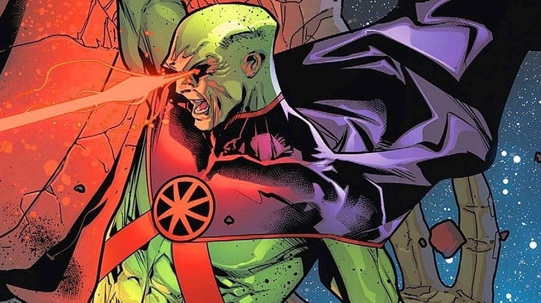Martian Manhunter using his laser vision during a fight