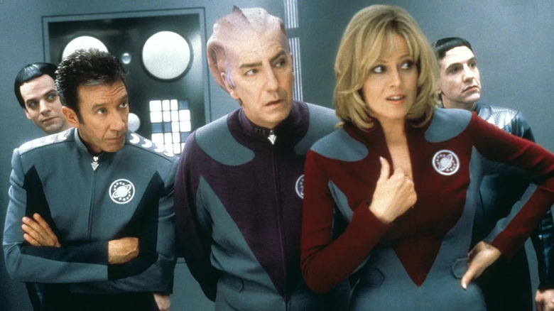Jason Gwen and Alexander in full costume looking skeptical in Galaxy Quest