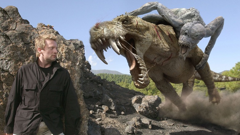 Nick Cutter hiding from a Gorgonopsid and a predator in "Primeval."