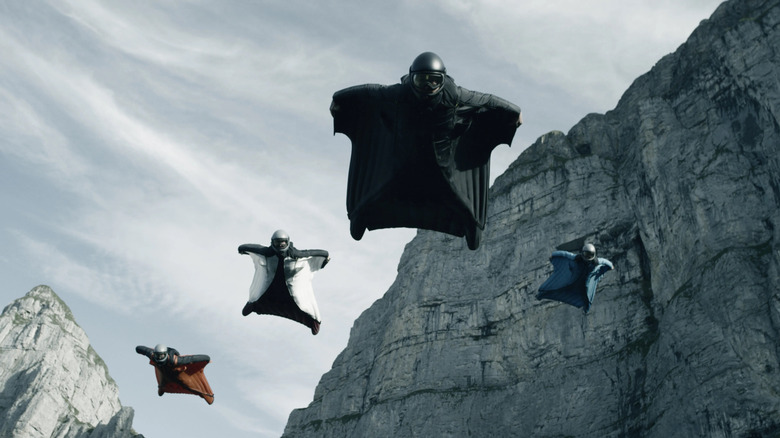 A grand aerial stunt in the mountains from "Point Break" (2015)