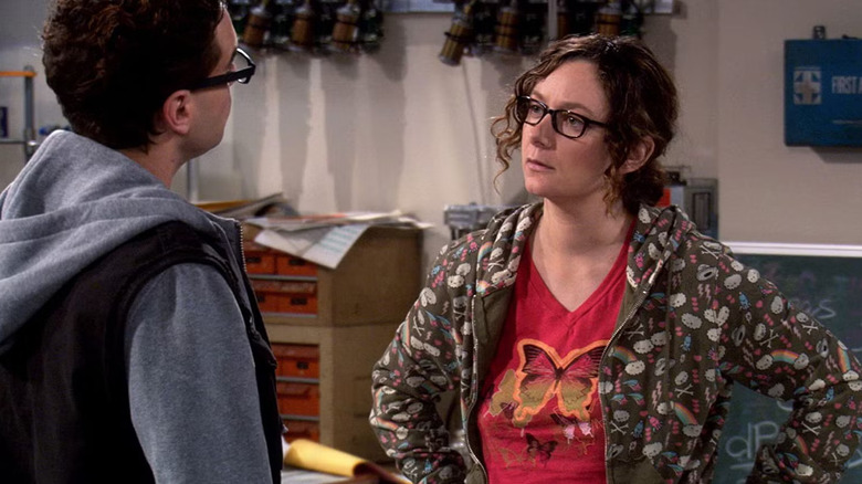 Leslie looking upset at Leonard on The Big Bang Theory