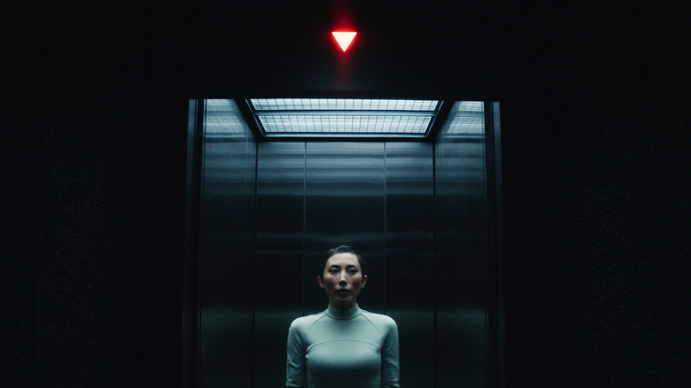 Gemma leaving the elevator on Severance