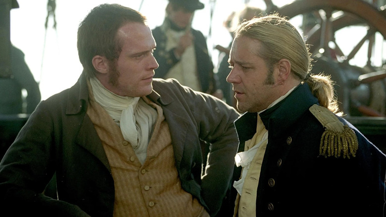 Stephen Maturin staring at his captain Jack Aubrey in "Master and Commander: The Far Side of the World"
