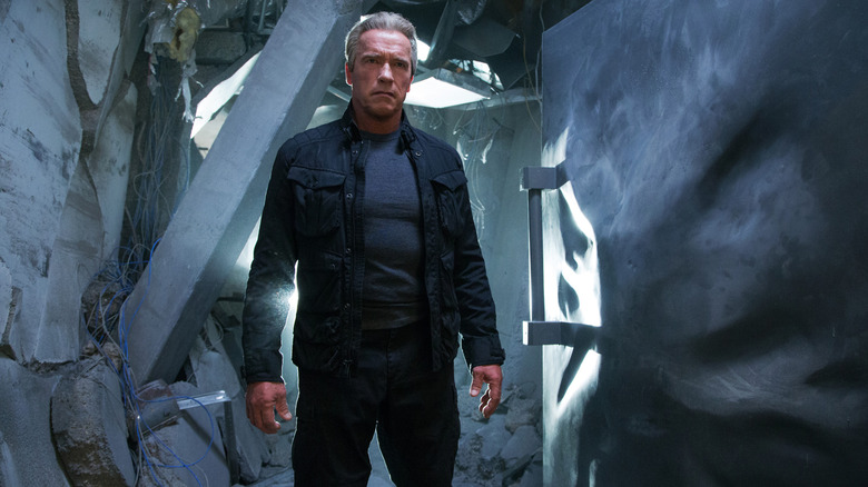 Pops emerging from a battle in "Terminator: Genisys" (2015)