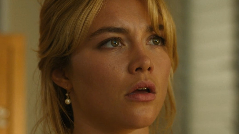 Florence Pugh close-up looking concerned 